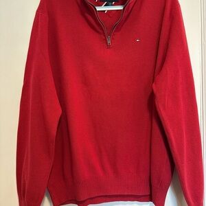 Tommy Hilfiger Men’s Red 1/4 Zip Pullover Sweater Size XL Classic Flag Logo.